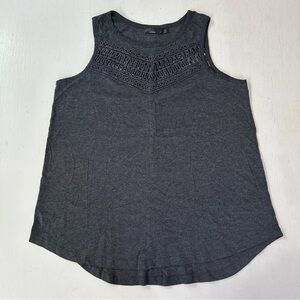 Prana Sleeveless Crochet Yoke Tank Top Charcoal Grey
